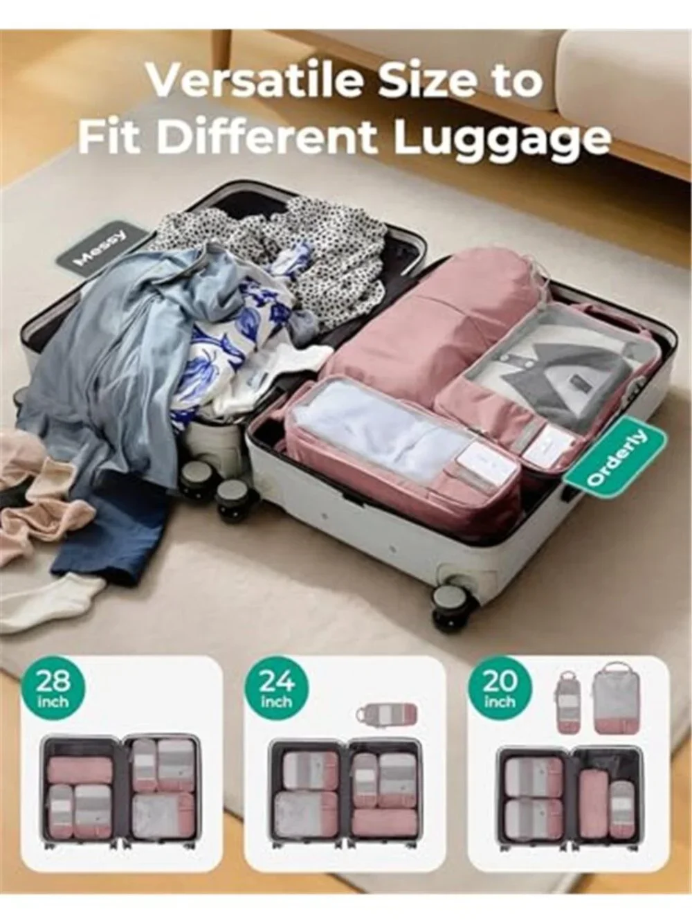 6 Piece Compression Packing Cubes Travel Luggage Organizer Space Saving Set